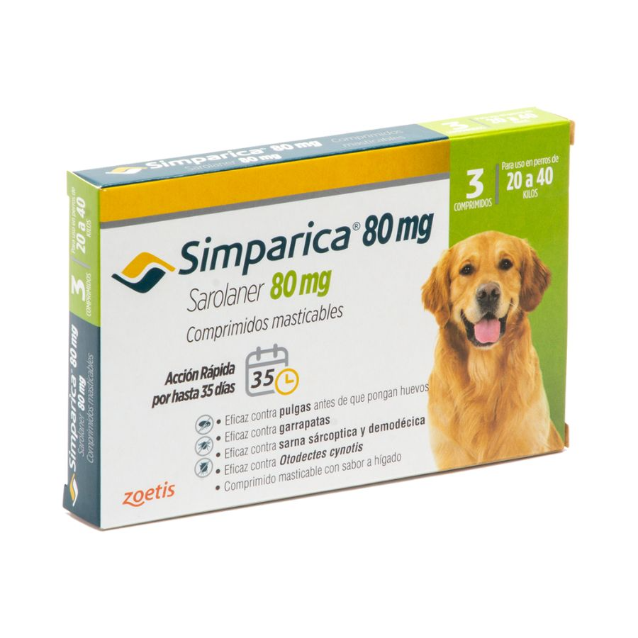 Simparica antiparasitario oral masticable para perros de 20 a 40 KG 3 comprimidos